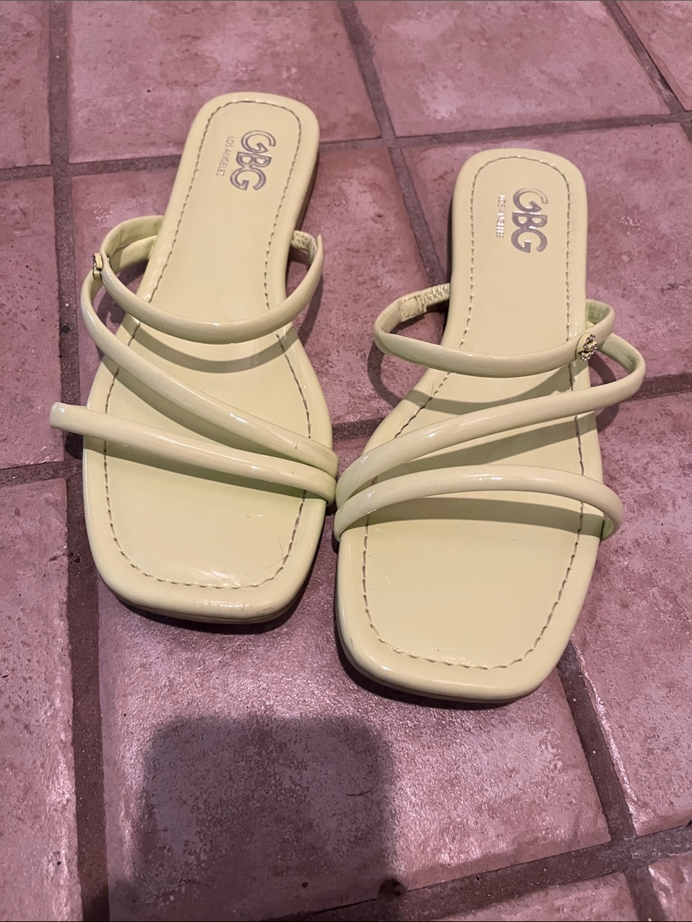 GBG Los Angeles Light Yellow Strappy Slide Sandals